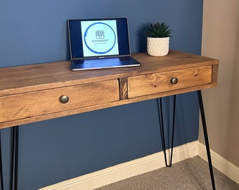 HANDMADE WOODEN DESK | 3 Prong Hairpin Legs | Dressing table | Office | Console | vanity | Rustic | Vintage | Boutique style | Drawers