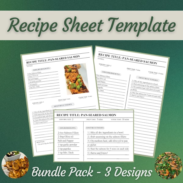 Recipe Sheet Template Bundle | Recipe Card | Editable and Printable Template | Minimalist | Recipe Binder | 8.5x11 and 4x6 | Fillable PDF