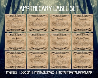 74 etiquetas imprimibles de estilo boticario mágico: tarjetas informativas sobre hierbas (descarga digital)