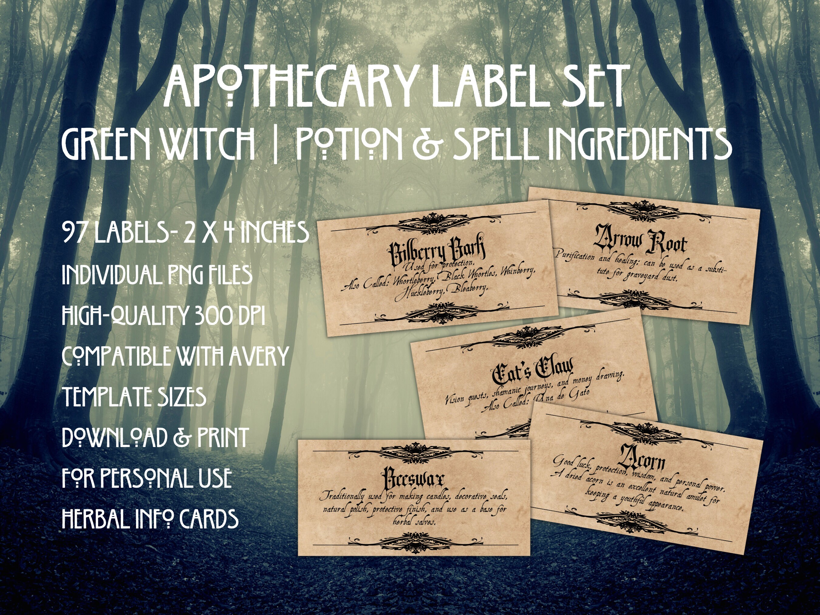 97 Printable Apothecary Labels | 2 X 4 Inches | Digital Files | Green ...
