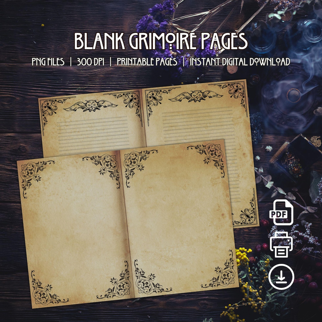 Printable Blank Grimoire Spellbook Page Templates | Blank &amp; Lined ...