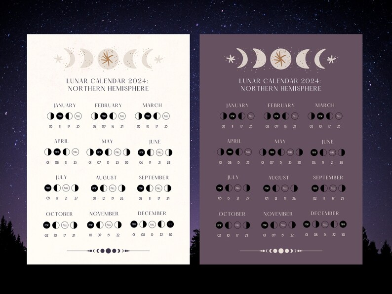 Printable Lunar Phase Calendar for Northern Hemisphere Single Page