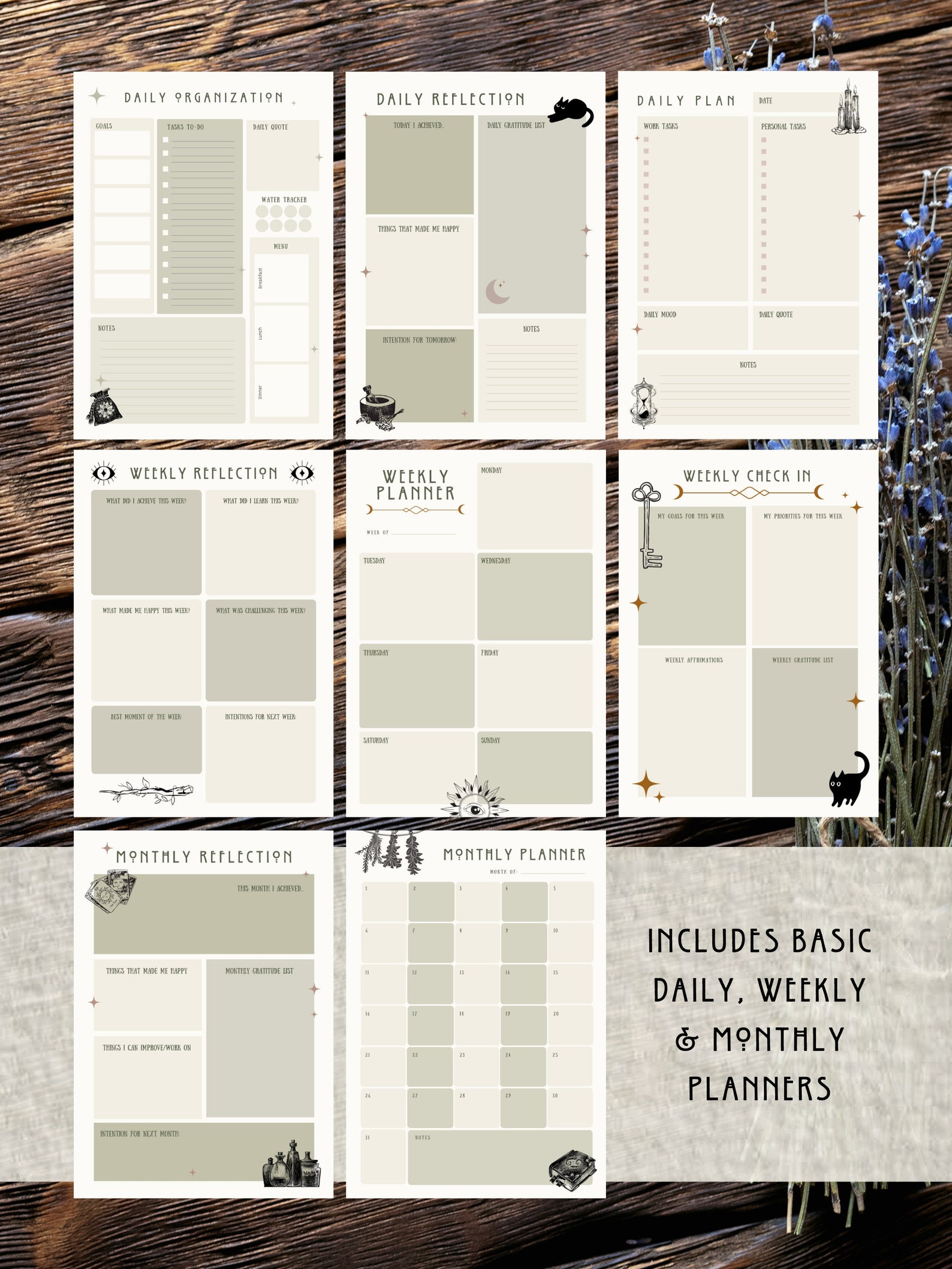 Basic Printable Witchy Planner Pages | PDF & JPG | 8 Pages | 2 Page ...