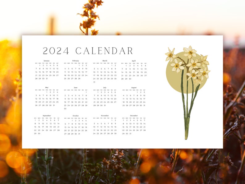 Printable Full Page Botanical Calendar 2024 4 Pages Minimal Design ...