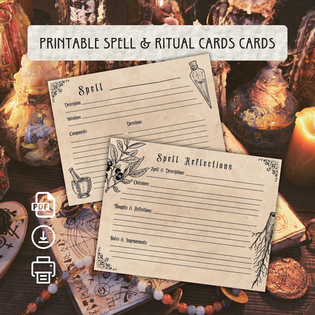 Printable Witchcraft Spell Cards: Vintage Texture (PNG, PDF) - Etsy