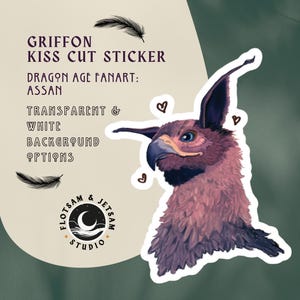 Stickers Griffon Kiss-Cut | FanArt de Dragon Age - Assan | Options blanches et transparentes | 2 tailles