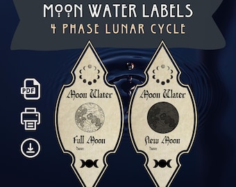 Mond Wasser Etiketten: Vier Mondphasen zum Ausdrucken (Digitaler Download)