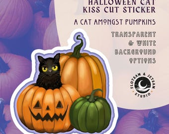 Halloween Cat Kiss-Cut Stickers | Durable Vinyl Sticker | White & transparent Background Options | 2 Sizes