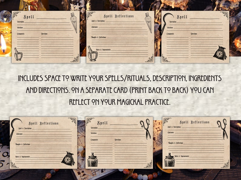 Printable Spell & Ritual Cards Vintage Paper Texture Background Witchy ...