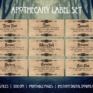 97 Printable Apothecary Labels |  2 x 4 inches | Digital Files | Green Witch Labels | Herbs & Spices | Potion ingredients | Personal Use