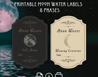 Mondwasser Aufkleber zum Ausdrucken: 8 Mondphasen, Apothekertropfen zum Ausdrucken