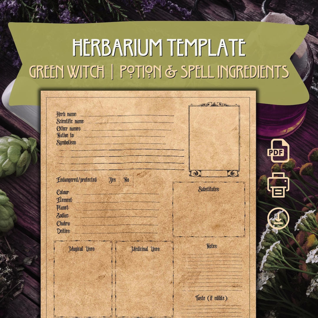 Printable Herbiary/herbarium Template | Green Witch Templates | Herb ...