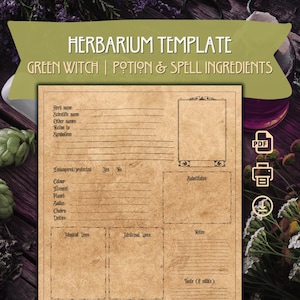 Printable Herbiary/Herbarium Template | Green Witch Templates | Herb Info Sheets | Witchcraft | Spell-craft | Digital Download | PNG | PDF