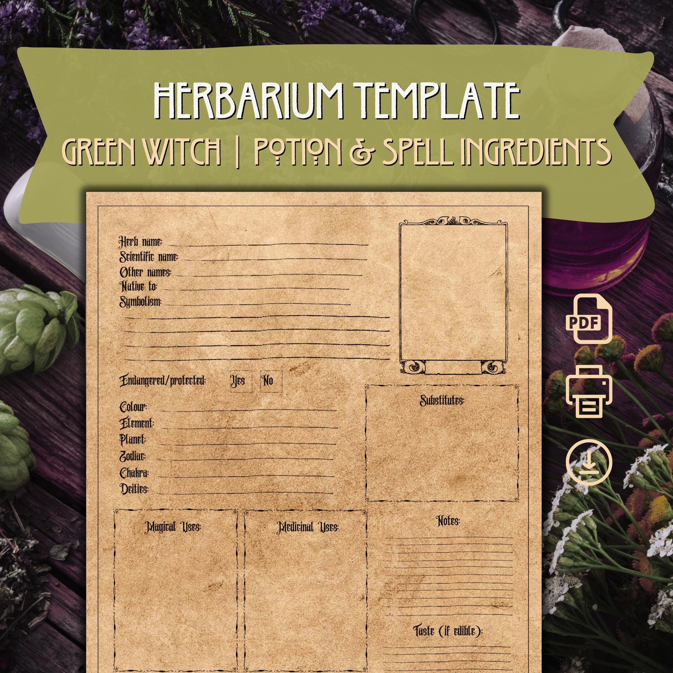 Printable Herbiary/herbarium Template | Green Witch Templates | Herb ...