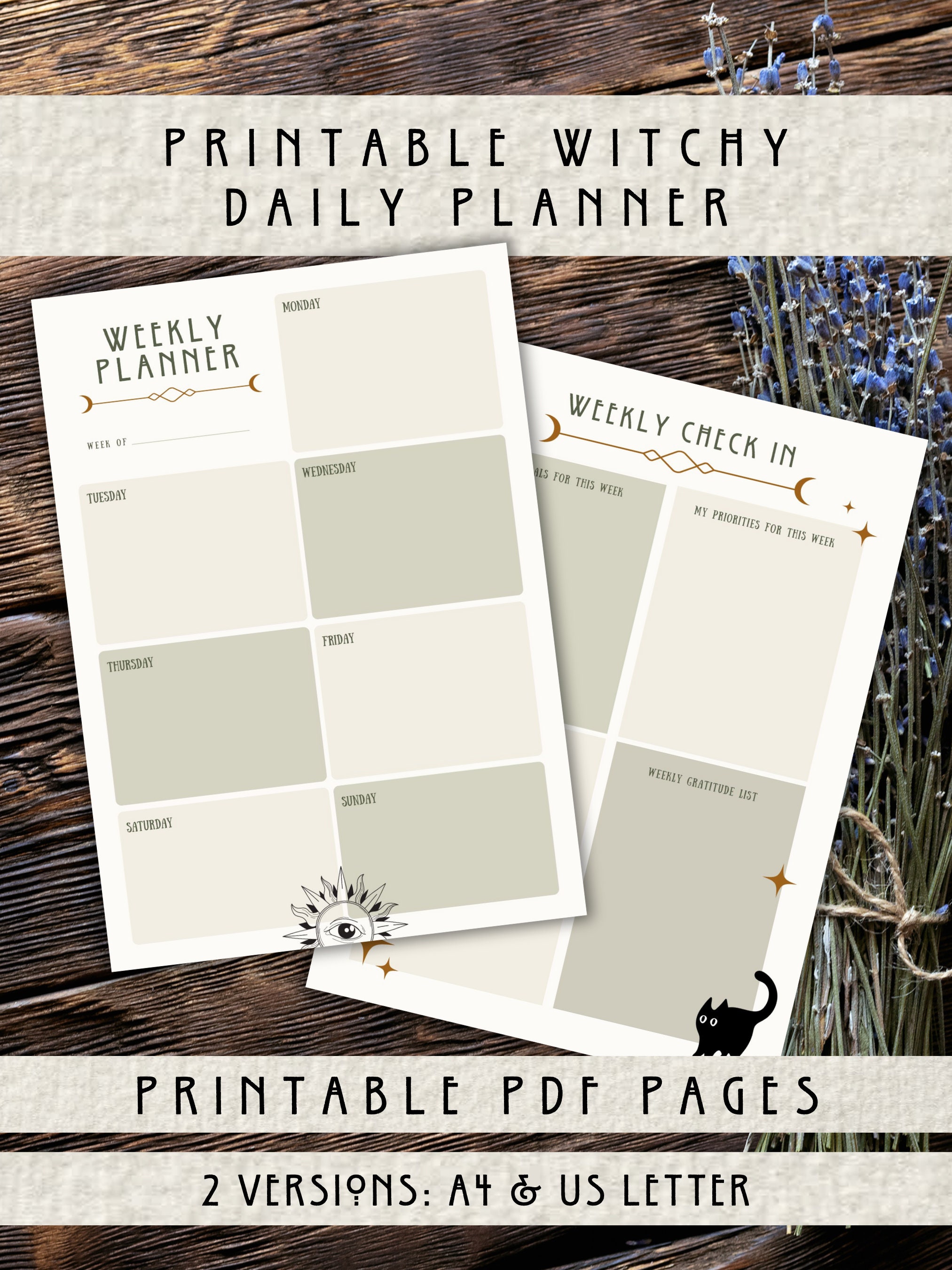 Basic Printable Witchy Planner Pages | PDF & JPG | 8 Pages | 2 Page ...