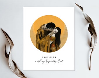 Printable Digital Artwork | 8x10" | "The Kiss" (a re-imagining of Gustav Klimt's painting | Art by FlotsamxJetsamStudio | Digital Download