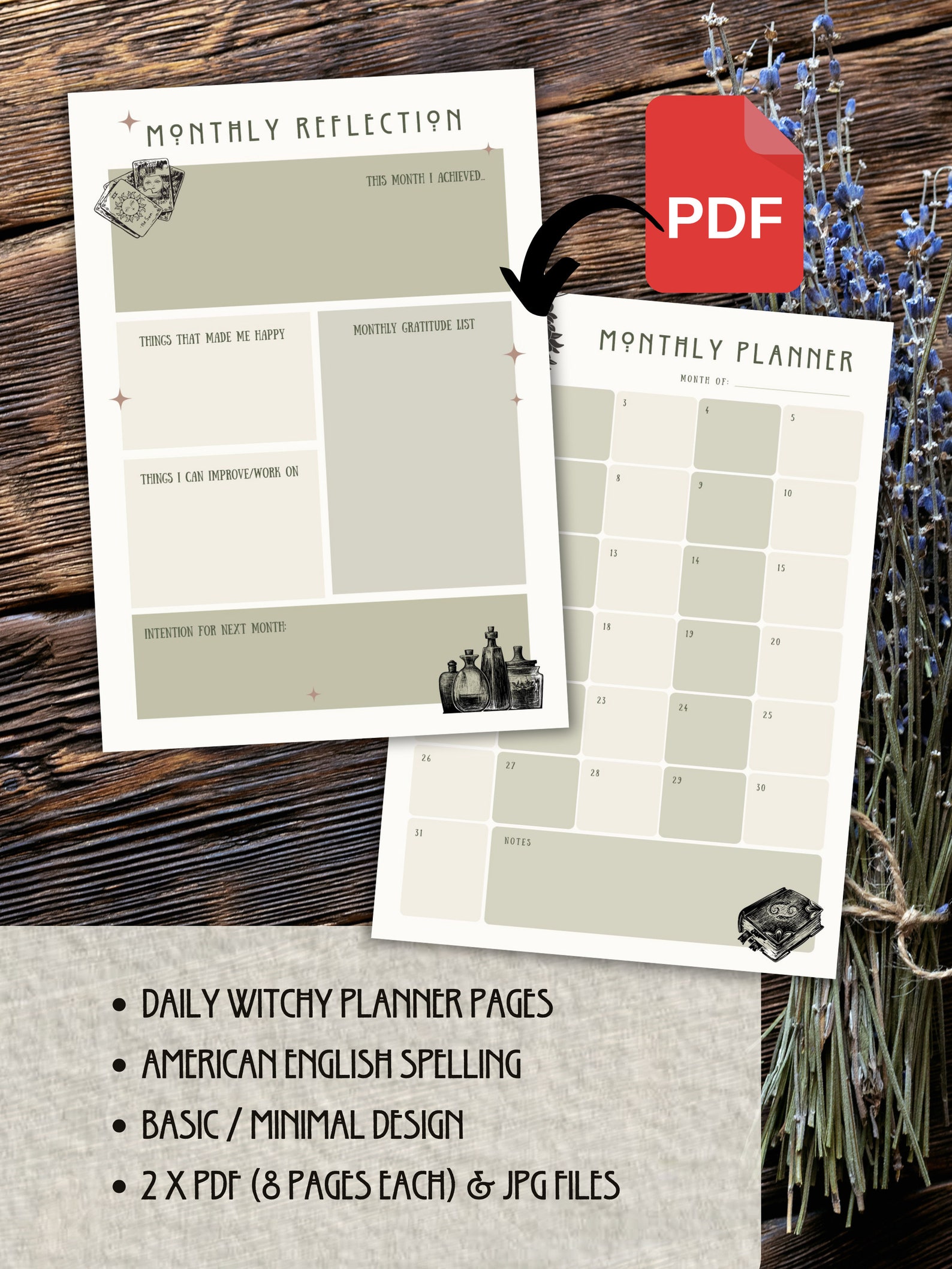 Basic Printable Witchy Planner Pages | PDF & JPG | 8 Pages | 2 Page ...