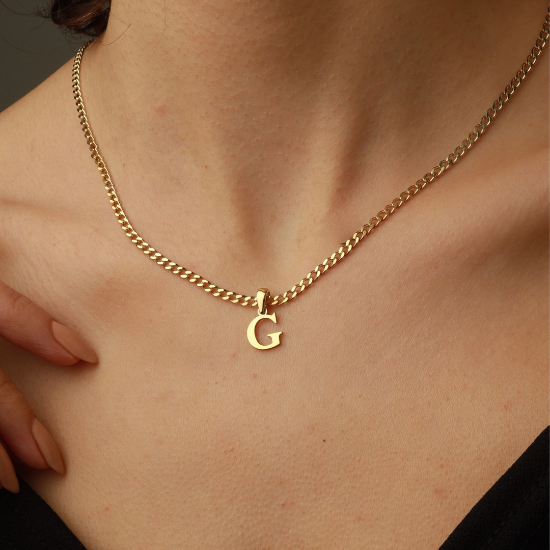 Initial Necklace With Curb Chain Letter Necklace Name Etsy
