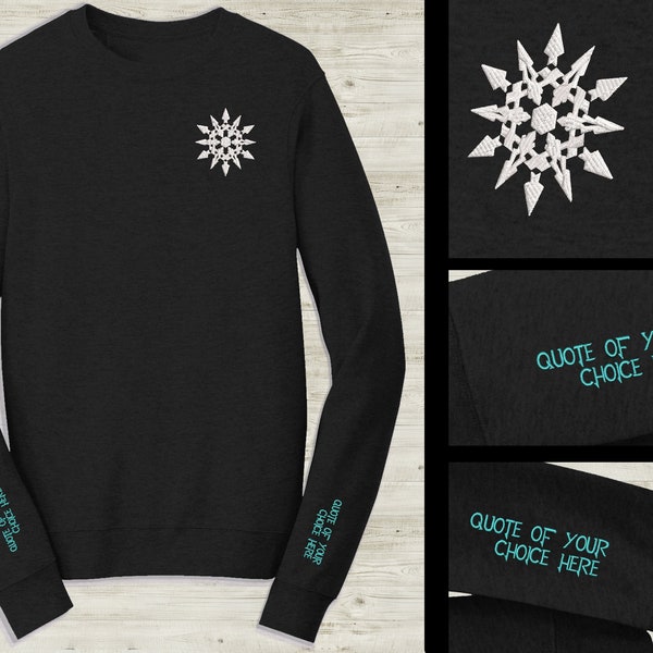 Customizable Weiss Schnee Emblem Embroidered unisex Sweatshirt with your quote on sleeve Custom black novelty pullover sweater for RWBY fans