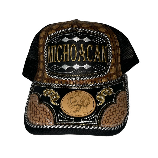 Gorra Artesanal con Bordado del Estado Straw Design Rodeo Cowboy with Mexican State Trucker Mesh Baseball Cap