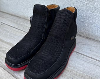 Werklaarzen heren rode onderlaarzen zwarte nubuck python laarzen