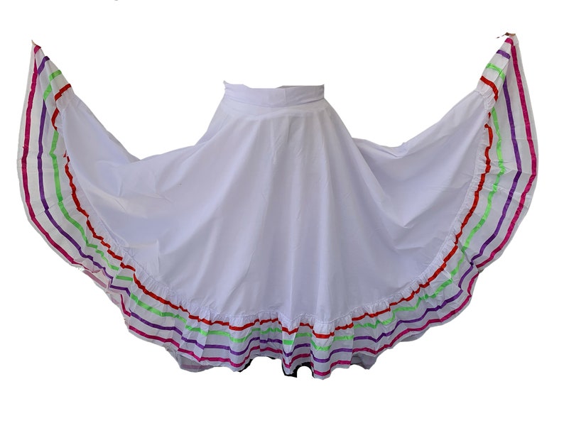 Kids and Womens Folklorico Half Cirlce Skirts, Falda Profesional de Medio Vuelo para Nina o Adulto White