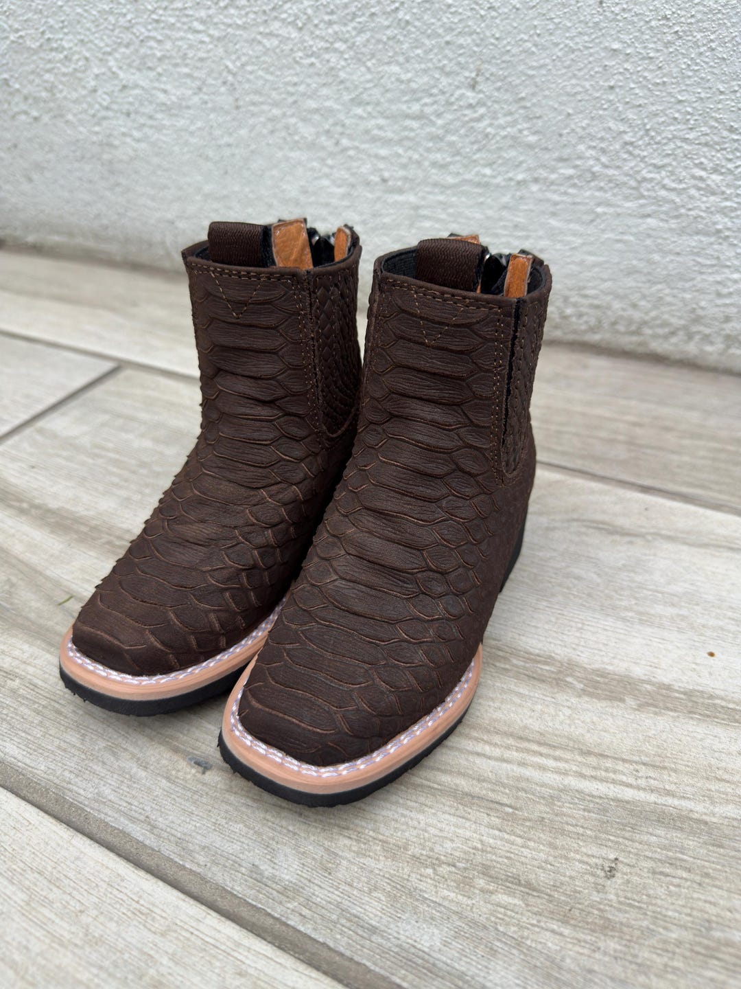 Baby/toddler and Kids Cowboy Boots Brown Nubuck Snake Skin Square Toe ...