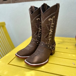 WOMENS COWGIRL Boots Authentic Western Cowboy Cowgirl Square Toe Genuine Leather Boots Botas Vaqueras para damas
