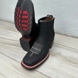 Bottines COWBOY HOMMES Nubuck noir Cuello de toro bout carré demi-bottes boutines semelle en caoutchouc Chelsea