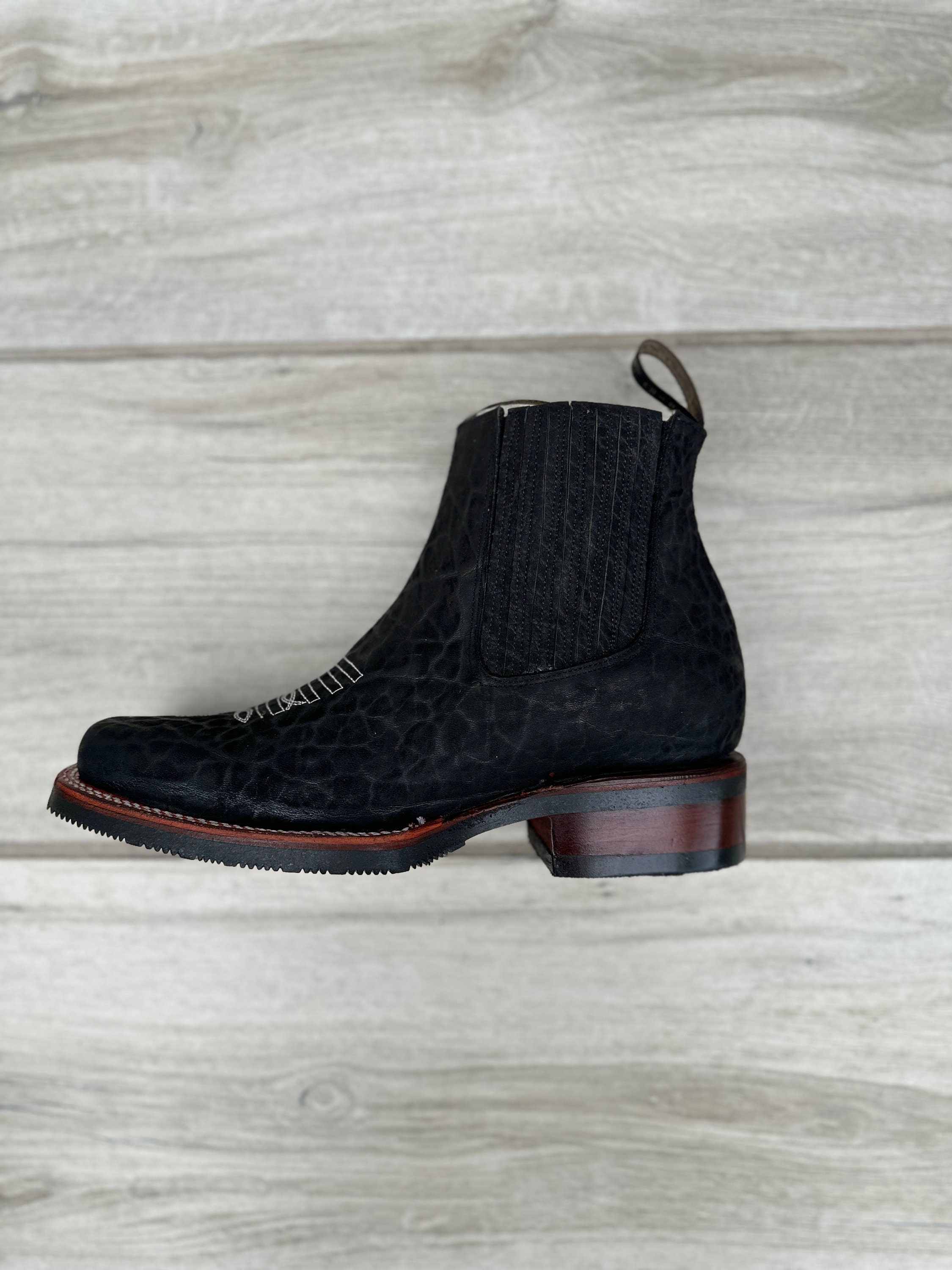 MENS COWBOY Boots Black Nubuck Cuello De Toro Square Toe