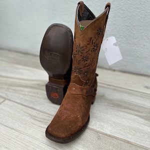 DAMES COWGIRL Laarzen Authentieke western cowboy cowgirl vierkante neus bruine nubuck laarzen Rodeo Laarzen