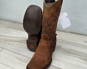 FRAUEN COWGIRL Boots Authentisch Western Cowboy Cowgirl Square Toe Braun Nubuckleder Stiefel Rodeo Botas vaqueras para mujer