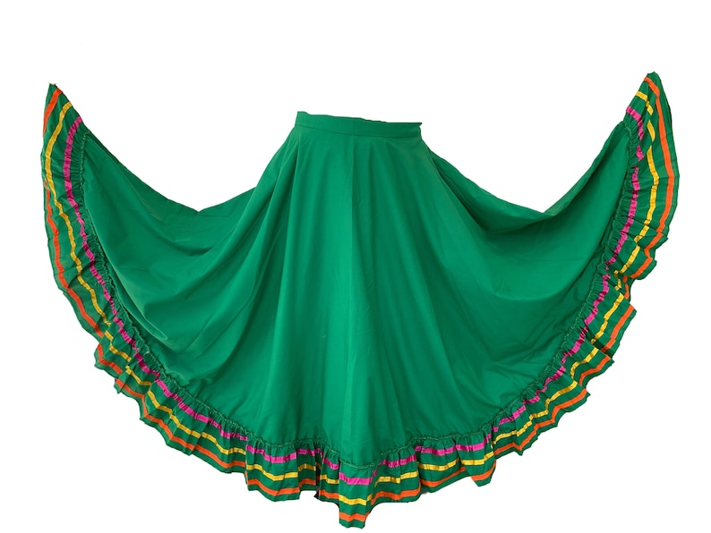 Kids and Womens Folklorico Half Cirlce Skirts, Falda Profesional de Medio Vuelo para Nina o Adulto Green