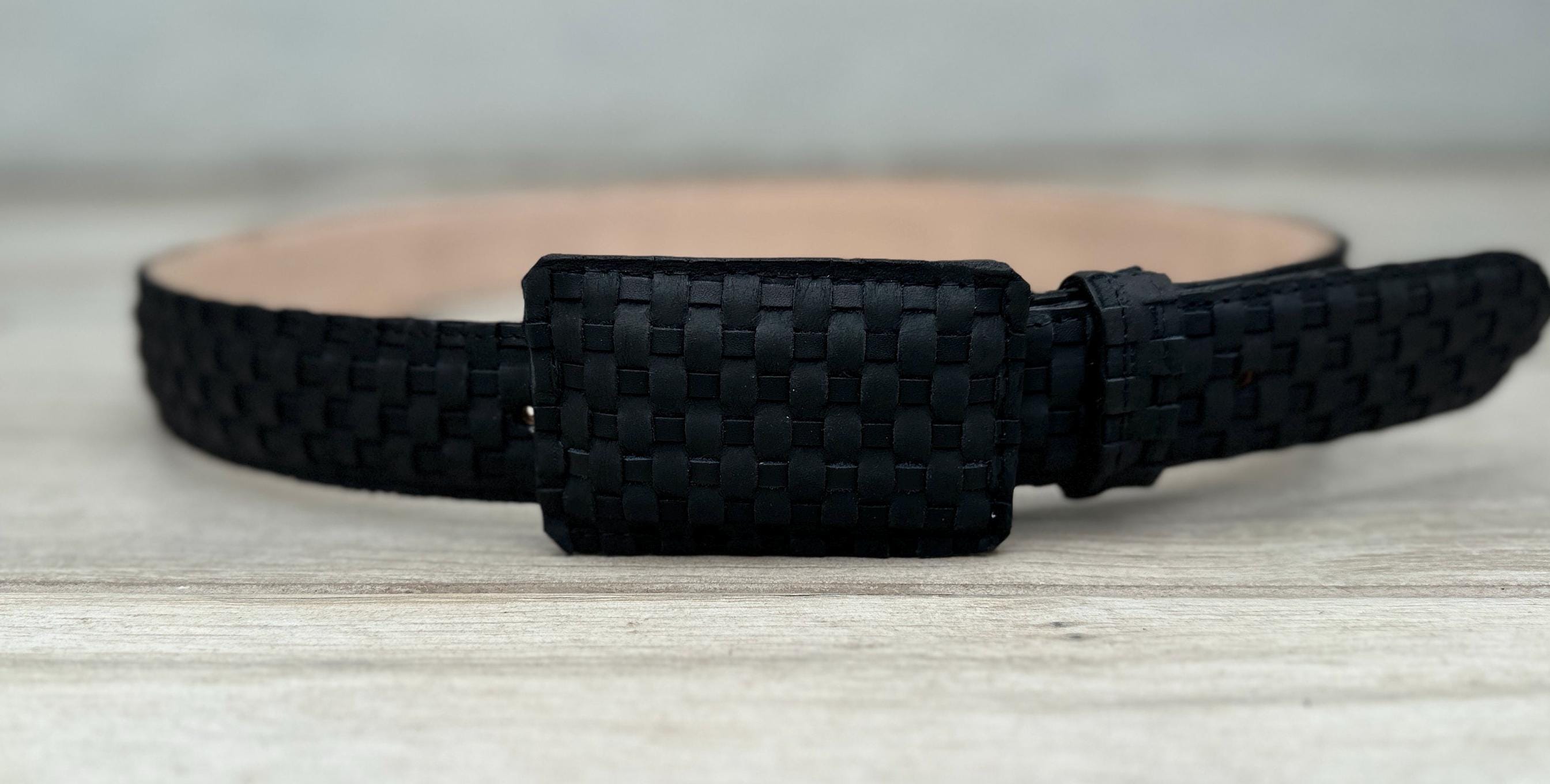 Men's Black Handwoven Leather Belt Petatillo Cinto Negro - Stylish