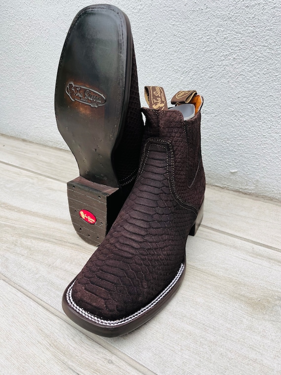 Stivali da COWBOY da UOMO MARRONE Stivali da mezza stagione in pelle di serpente nabuk con punta quadrata boutines in pitone Chelsea Etsy Italia