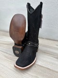 WOMENS COWGIRL Boots Authentic Western Cowgirl Square Toe Black Nubuck Boots Rodeo Botas vaqueras para mujer