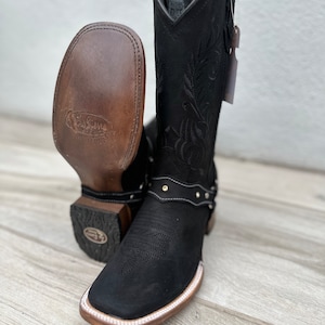 DAMES COWGIRL Laarzen Authentieke western cowgirl vierkante neus zwarte nubuck laarzen Rodeo Laarzen
