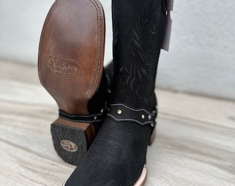 FRAUEN COWGIRL Stiefel authentische Western Cowgirl Karree schwarze Nubuk Stiefel Rodeo Botas vaqueras para mujer
