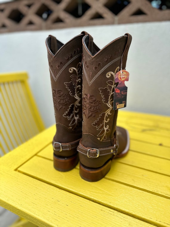 05 COWBOY BOOTS GENUINE LEATHER WESTERN SQUARE TOE BOTAS SADDLE WORK MEN main image 4