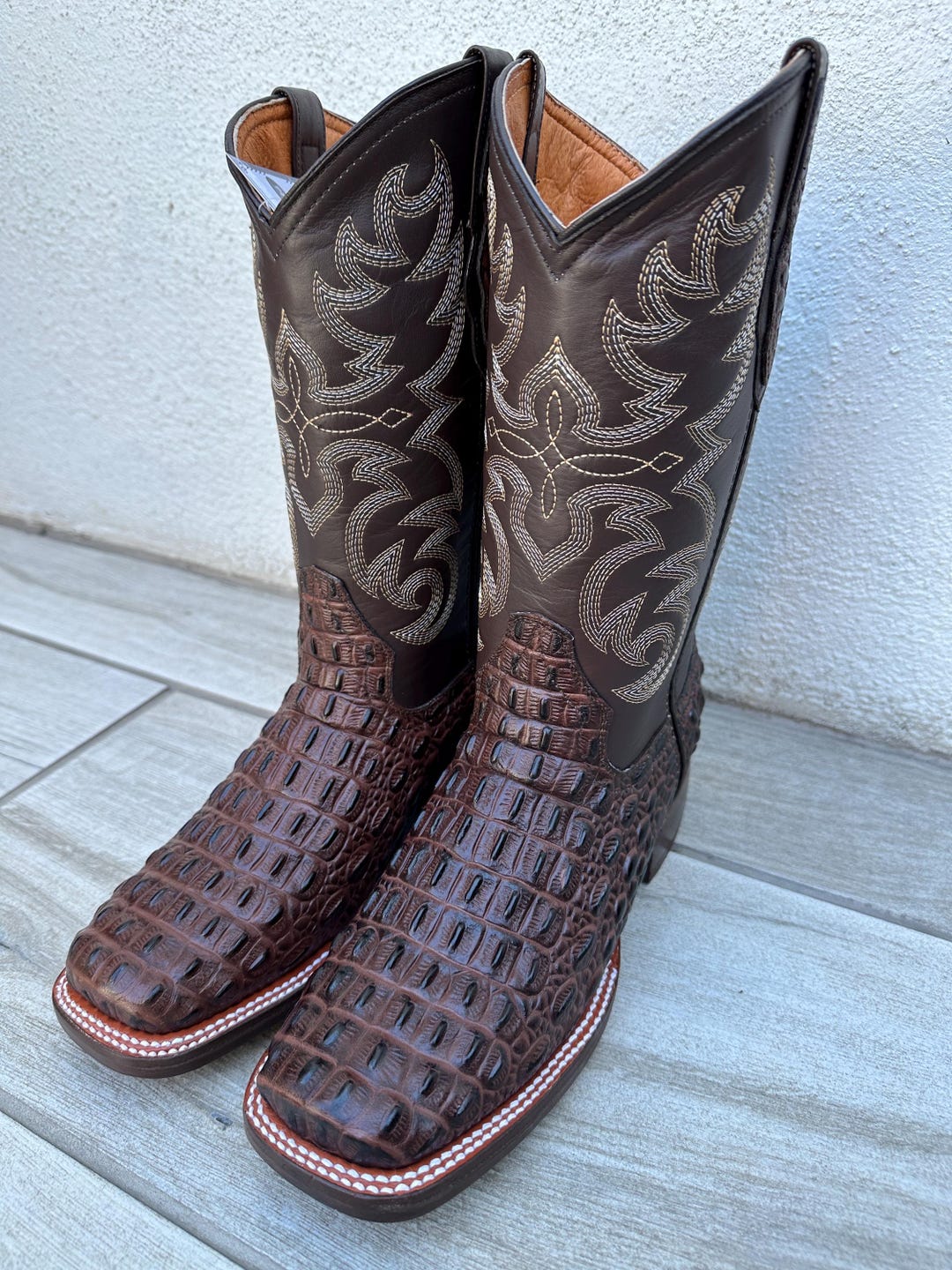 Men's Genuine Leather Cowboy Boots - Crocodile Print Embossed, Pointed Toe, Made In Mexico