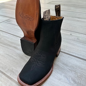 HEREN COWBOYlaarzen Zwarte echt leren laarzen met vierkante neus, boutines Chelsea