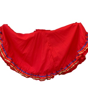 Kids and Womens Folklorico Half Cirlce Skirts, Falda Profesional de Medio Vuelo para Nina o Adulto Red
