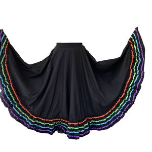 Kids and Womens Folklorico Half Cirlce Skirts, Falda Profesional de Medio Vuelo para Nina o Adulto Black