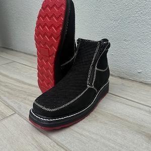 Bottes de travail pour hommes Bottes à fond rouge, nubuck noir Petatillo, double fermeture éclair, bout carré Botín Vaquero Botas de Trabajo