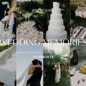 Könnte beinhalten: Wedding Memories: Lightroom Presets für Mobilgeräte und Desktop - 10 Presets, um Ihre Hochzeitsfotos mit einer romantischen und verträumten Ästhetik zu verbessern.