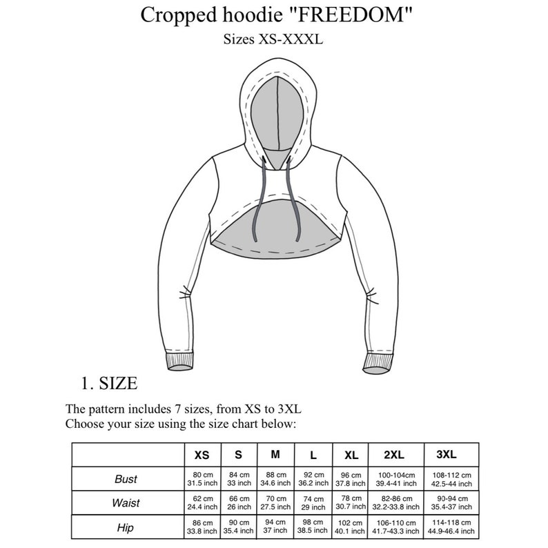 PDF Sewing Pattern Cropped Hoodie Etsy