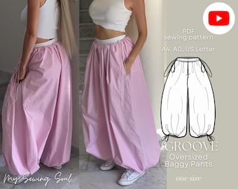 Oversized Baggy Pants "GROOVE" PDF Sewing Pattern | One Size | Drawstring Waist & Hem, Pockets