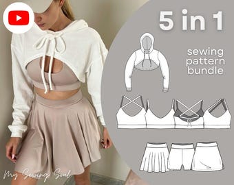 Sportliches Outfit (Hoodie, BH, Rock mit Shorts) PDF Schnittmuster Bundle/Pack
