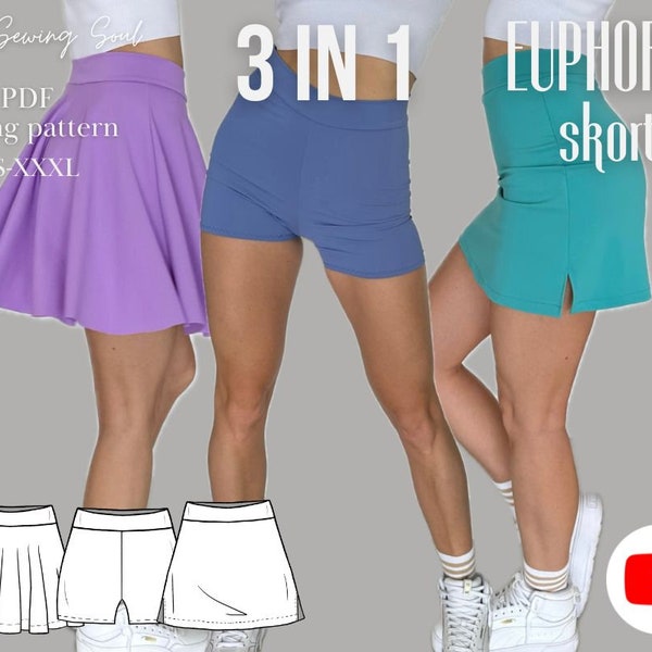 Patron de couture PDF jupe-short (jupe avec short)