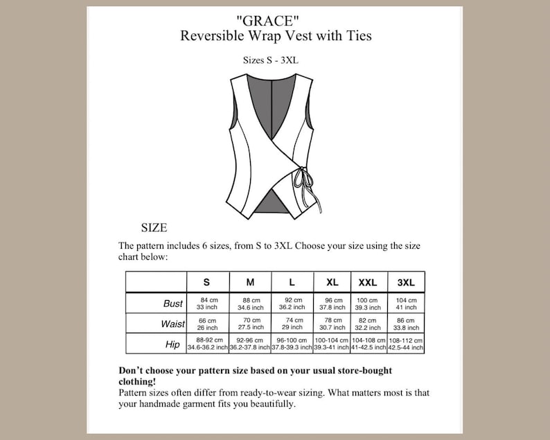 Reversible Wrap Vest Sewing Pattern PDF | “grace” Women’s Vest With ...
